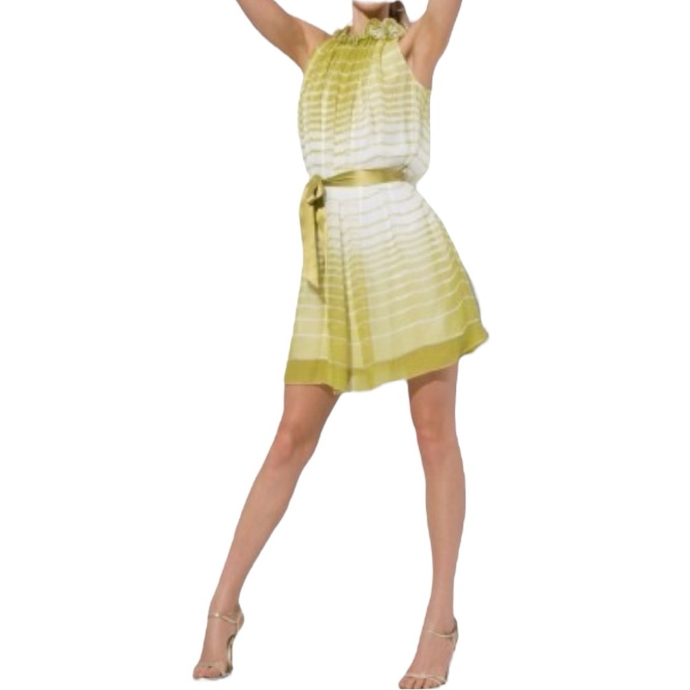 BCBGMaxAzria Yellow Smocked Halter Sundress  Size Large